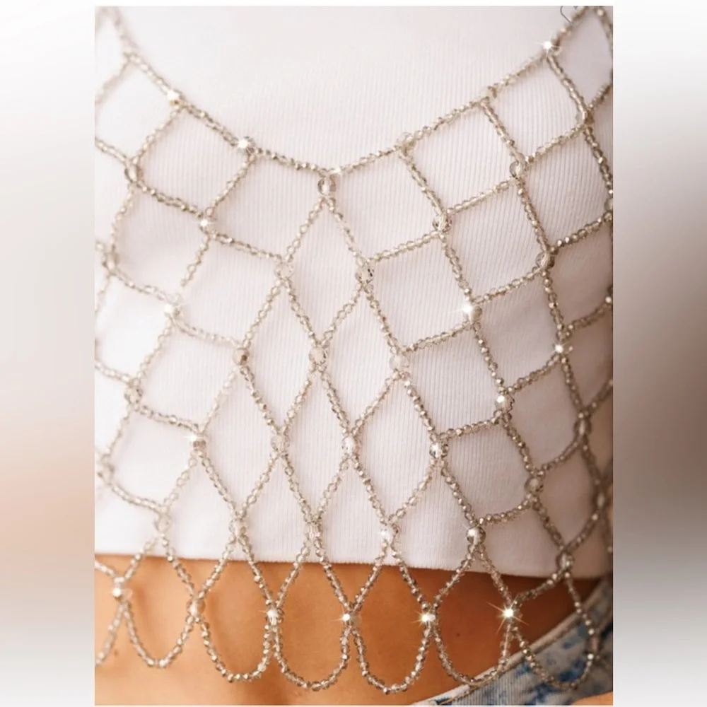 Finishing Touch! Crystal Beaded Net Cover Up Top - Picture 4 of 9